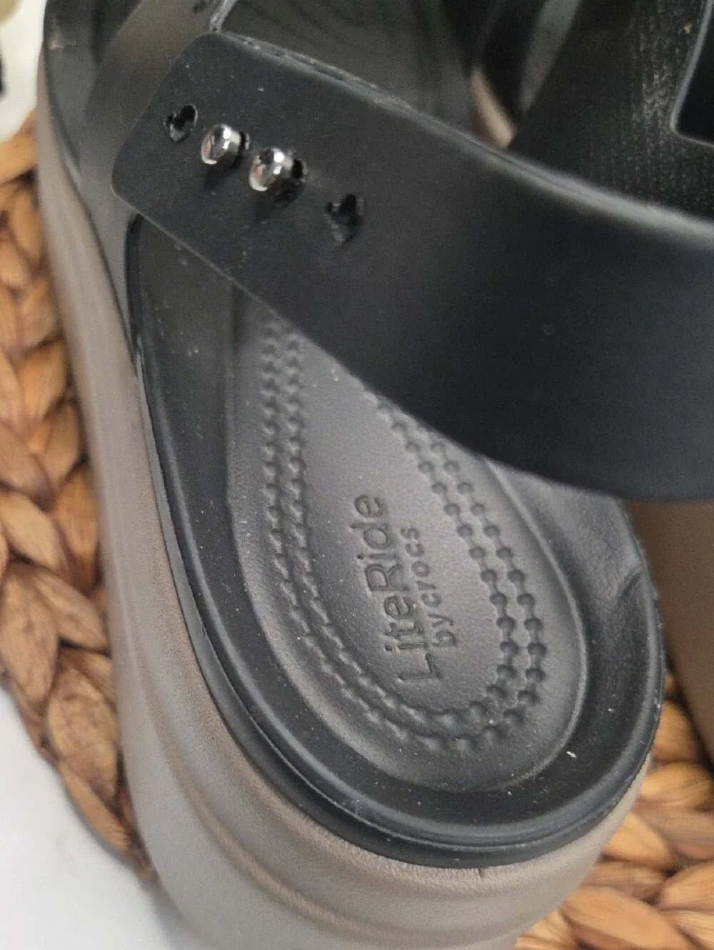 CROCS Black Platform Sandals with Taupe Platform